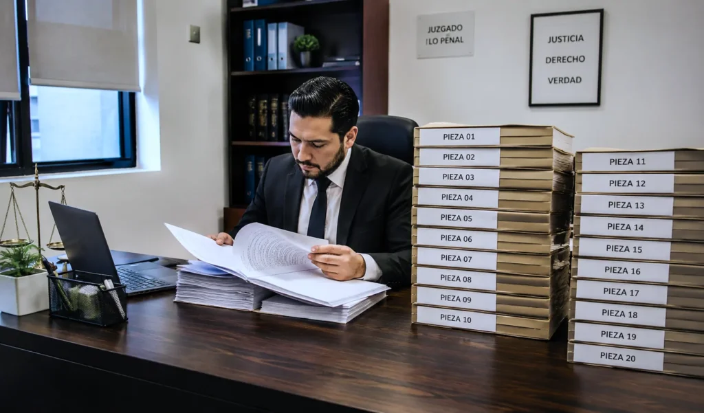 Abogado Penalista por violación realizando estudio de caso en juzgado